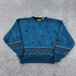 Vintage Y2K Saturdays Sweater Mens XL Blue Abstract Retro‎ Acrylic Knit Chunky